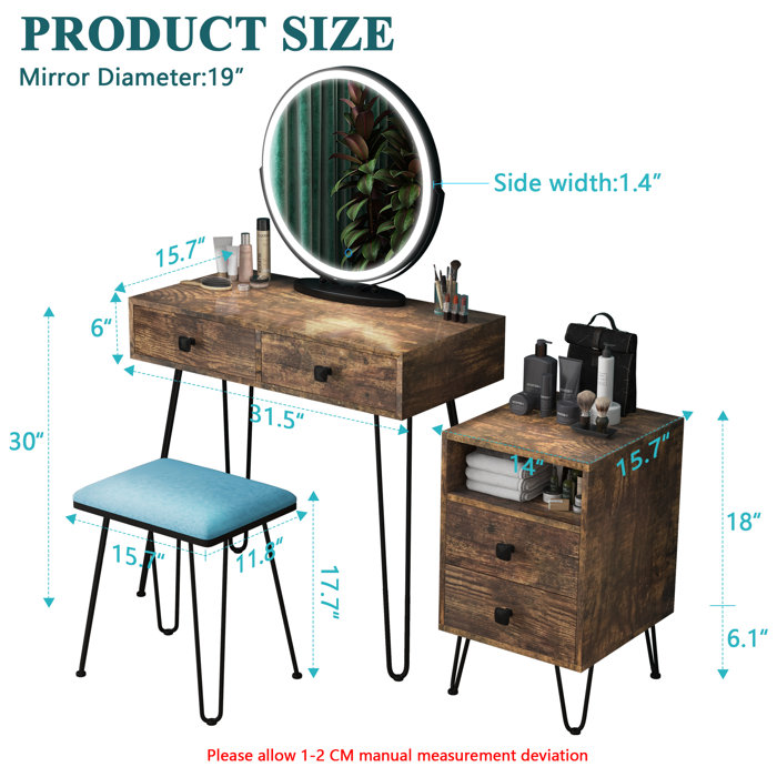 Corrigan Studio® Cheneyville Vanity Set with Stool and Mirror & Reviews